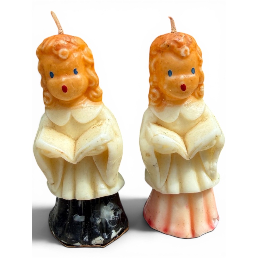 Vintage Gurley Christmas Choir Singer Candle Set Mid Century Wax Holiday Decor